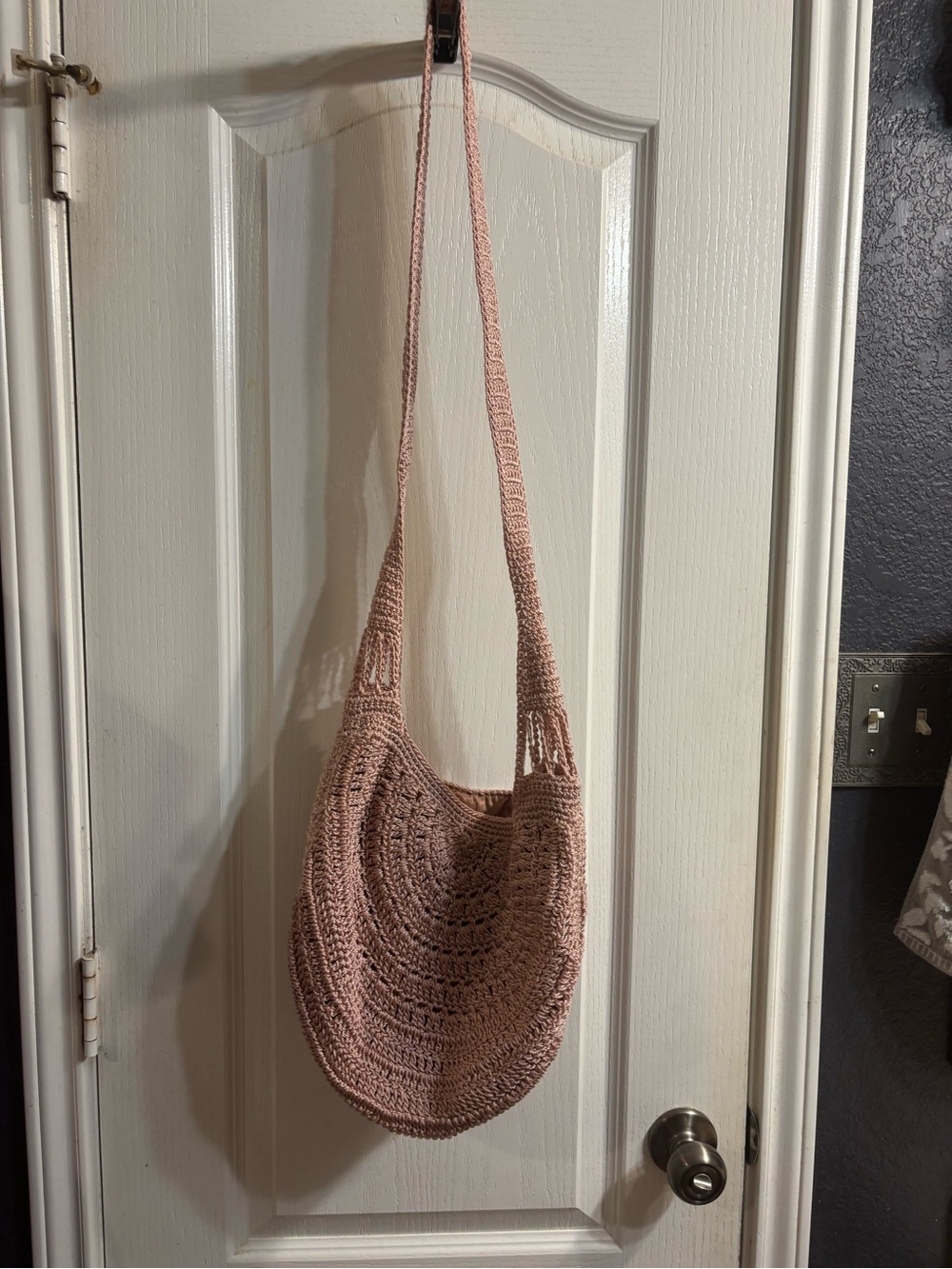Handwoven Pink Crochet Shoulder Bag - Unbranded